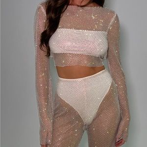 MESHKI Hilton Diamante Mesh Cowl Top